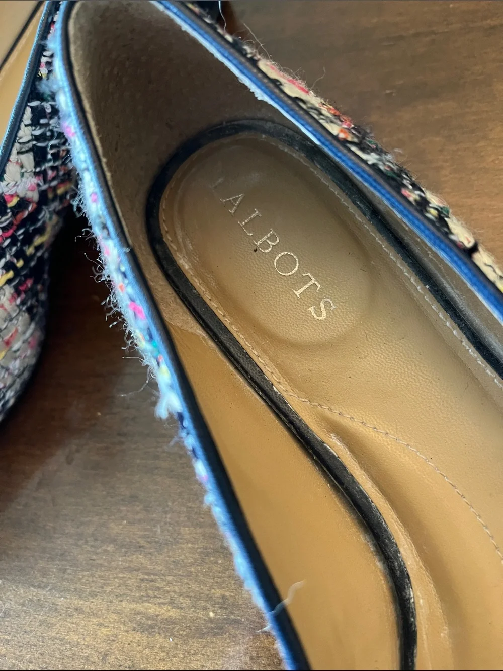 Talbots Multicolor Tweed Loafers with Black Trim and Strap - Picture 2 of 7